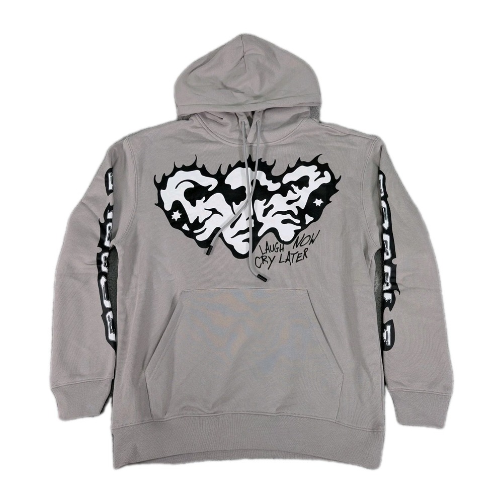 Asaali Hoodie Mens XS‎ Extra Small Gray Split Face Graphic Pullover Sweater New